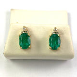 14k Yellow Gold Emerald Diamond Stud Earrings, 2.00/0.10 ct.