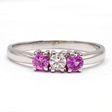 14k White Gold Pink Sapphire and Diamond Ring, Size 6.5