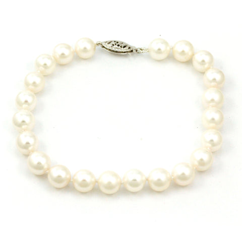 14K White Gold Cultured Pearl Bracelet